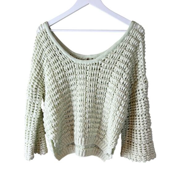 Free‎ People Cozy Pullover Sweater Sugared Mint Sz S Open Knit Cropped Crochet - Picture 4 of 10